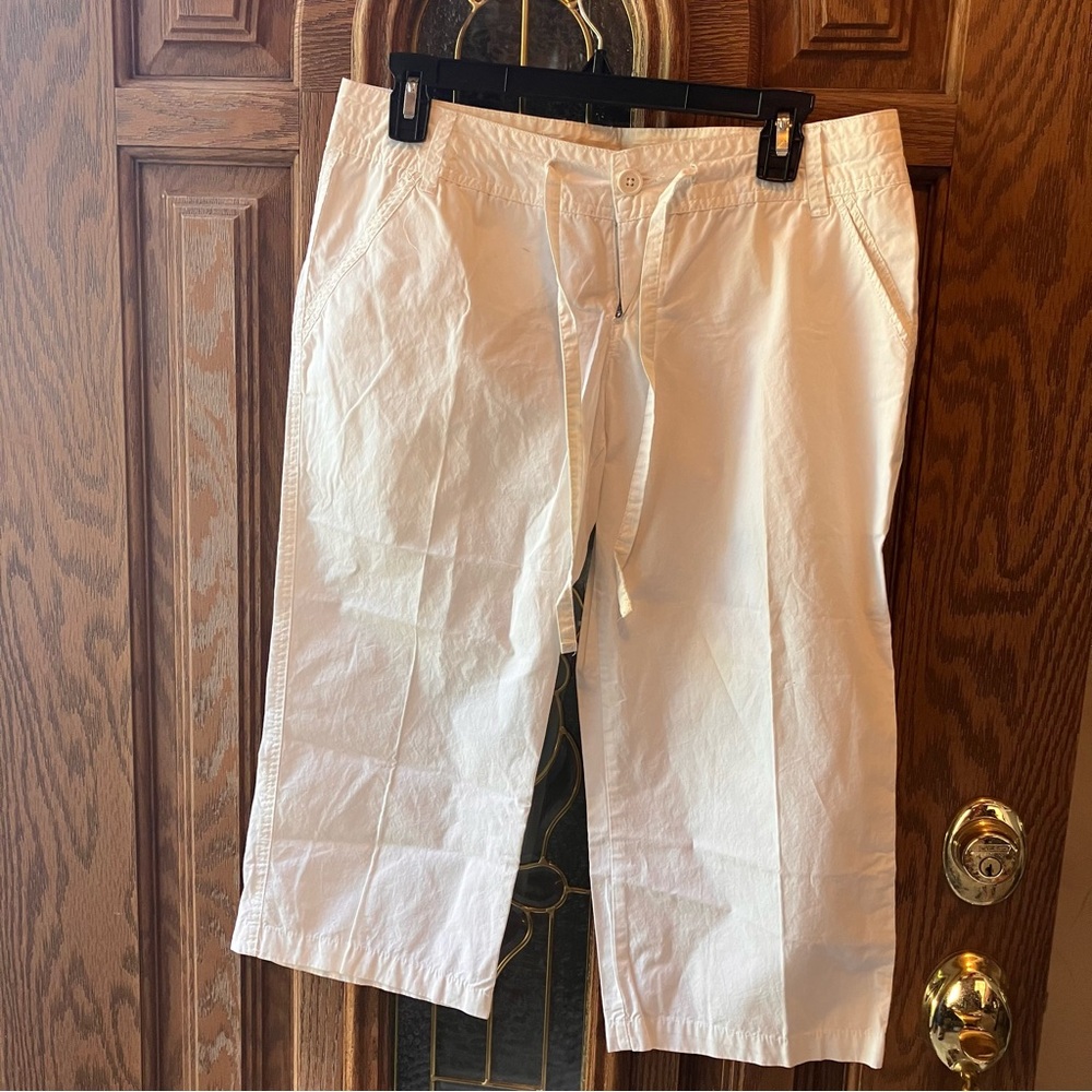 Mossimo Women’s Low Rise White Crop‎ 100% Cotton Pants with drawstring ties sz 7